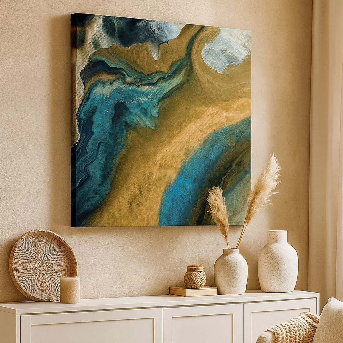 Tablou pe pânză - Albastru - galben - influență reciprocă - 30x30 cm