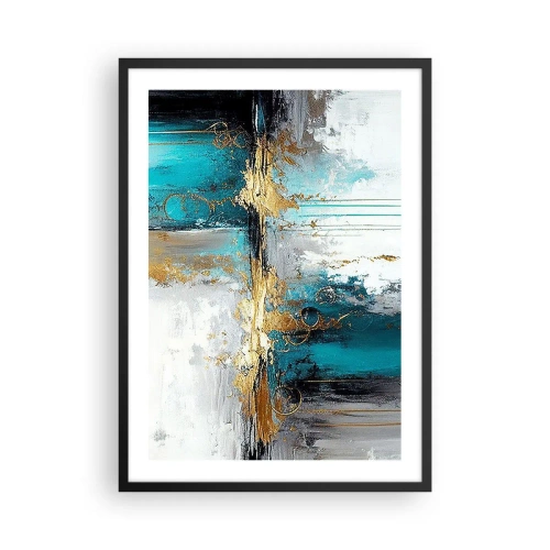 Poster în ramă neagră - O compoziție abstractă în nuanțe de turcoaz și auriu. - 50x70cm - Totul curge - Decorațiune modernă pentru perete pentru living și dormitor ARTTOR