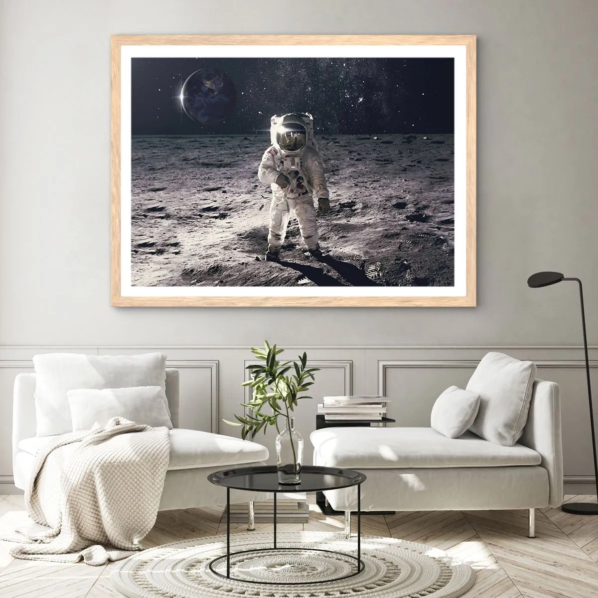 Poster în ramă de stejar deschis - Salutări de pe Lună - 50x40 cm