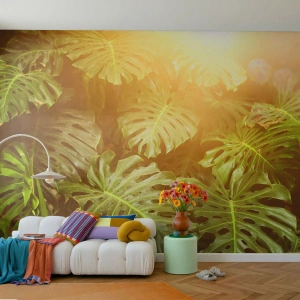 Tapet Premium Sand - Poftiți în verde - Monstera Leaf, Planta tropicala, Junglă - 100x70 cm