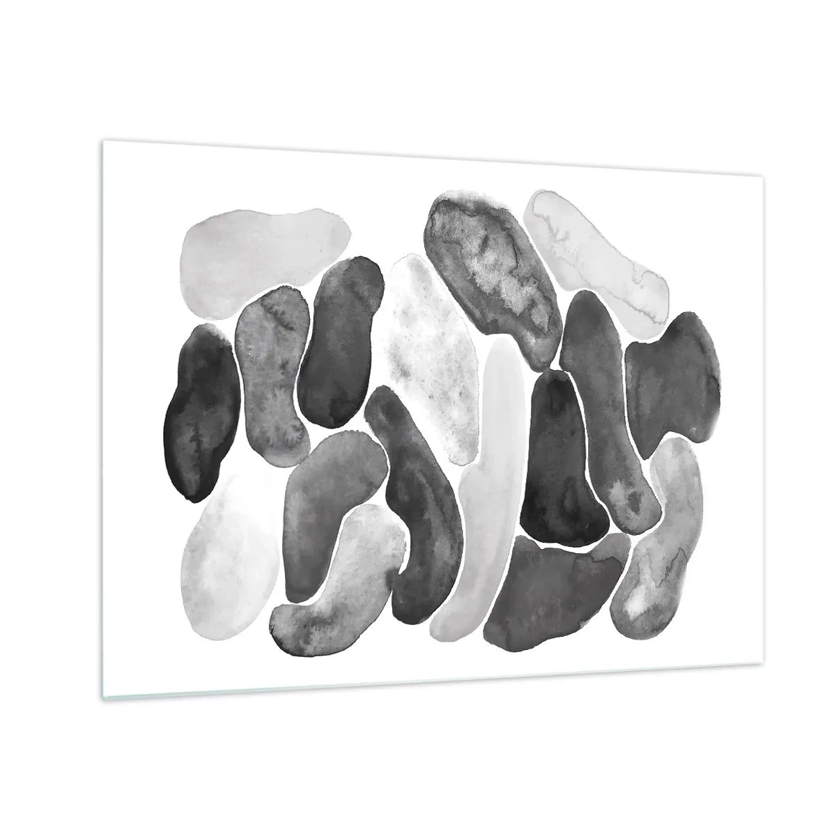 Tablou pe sticlă - O compoziție alb-negru de forme abstracte care seamănă cu pietre. - 70x50cm - Abstracție pietroasă - Decorațiune modernă pentru perete pentru living și dormitor ARTTOR