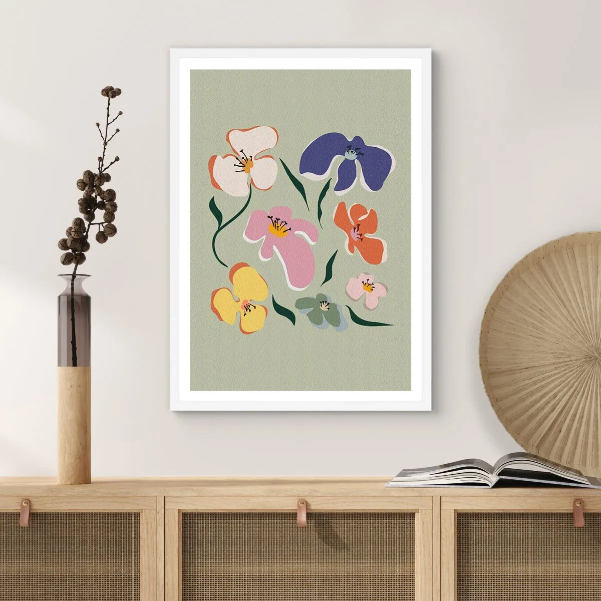 Poster în ramă albă - Panseluțe colorate - 70x100 cm