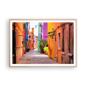 Poster în ramă de stejar deschis - Aleea curcubeului - 100x70 cm