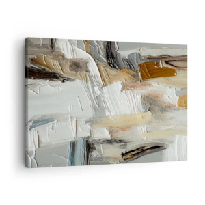 Tablou pe pânză Canvas - Abstracție texturală în tonuri de pământ și alb - 70x50cm - Stratificare colorată - Decorațiune modernă pentru perete pentru living și dormitor ARTTOR