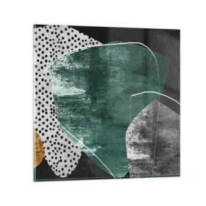 Tablou pe sticlă - Abstracție colorată cu fulgi de aur - 30x30 cm