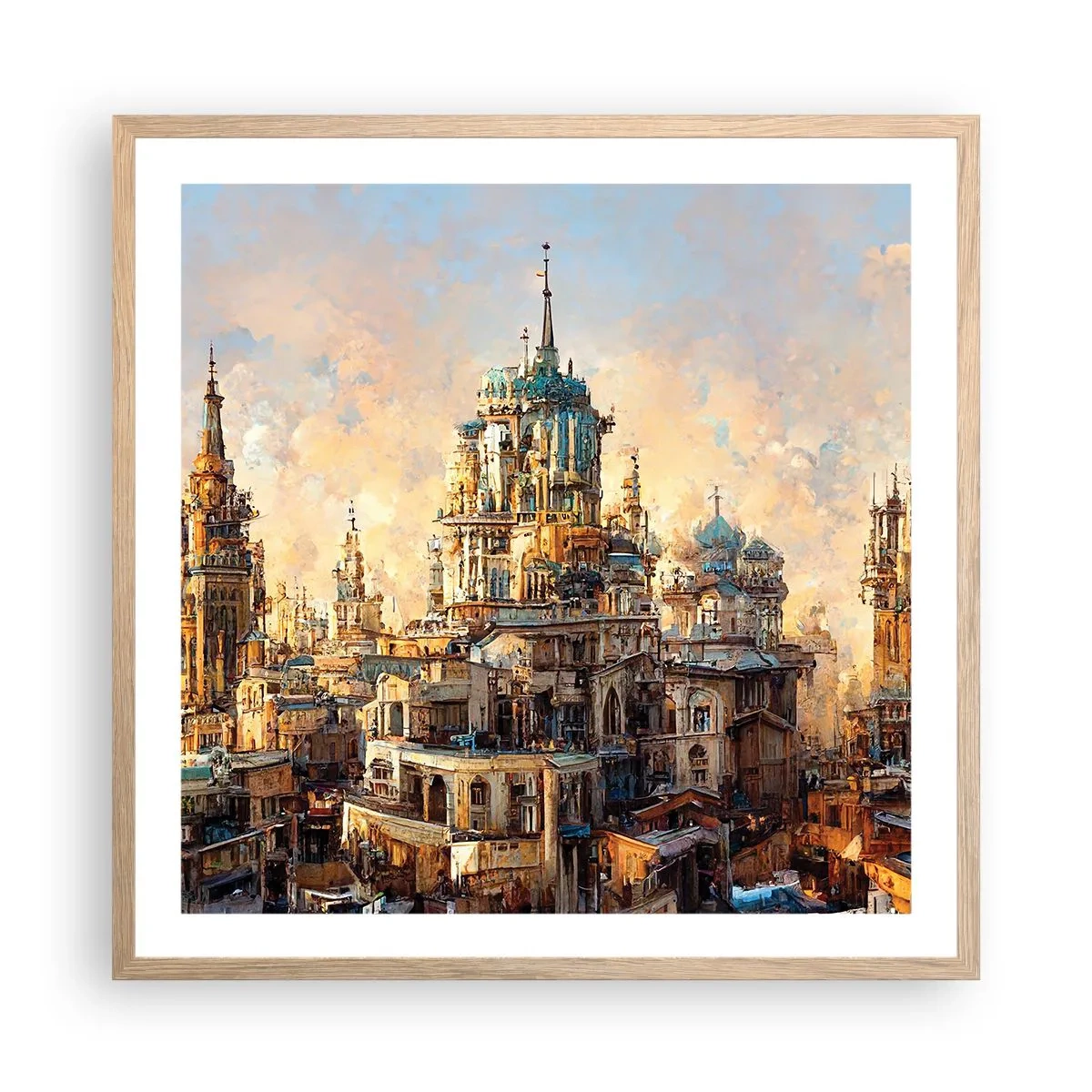 Poster în ramă de stejar deschis - Orașul tuturor orașelor - 60x60 cm