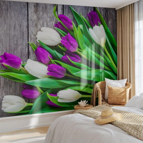 Tapet Premium Sand - În ziua festivalului de primăvară - Flori, Lalele, Buchet de flori - 250x175 cm