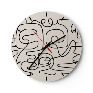 Ceas de perete - Ceas pe sticlă - Linii negre abstracte pe un fundal deschis, într-un stil modern - 30x30cm - Pe traseu - Decorațiune modernă pentru perete pentru living, bucătărie și dormitor ARTTOR