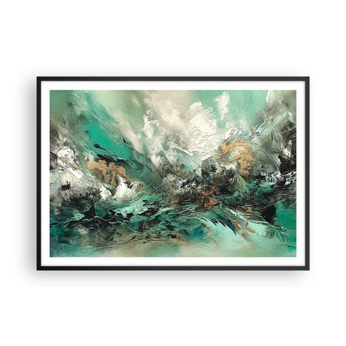 Poster în ramă neagră - Fierbere negru-smarald - 100x70 cm