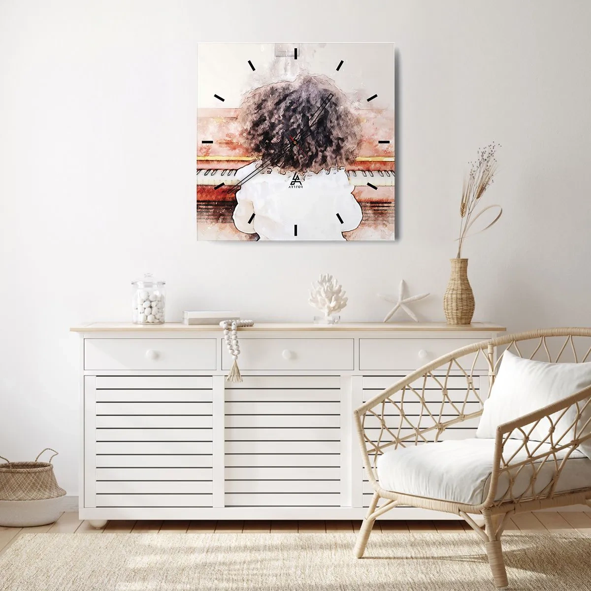 Ceas de perete - Ceas pe sticlă - Într-o lume a muzicii - 40x40 cm