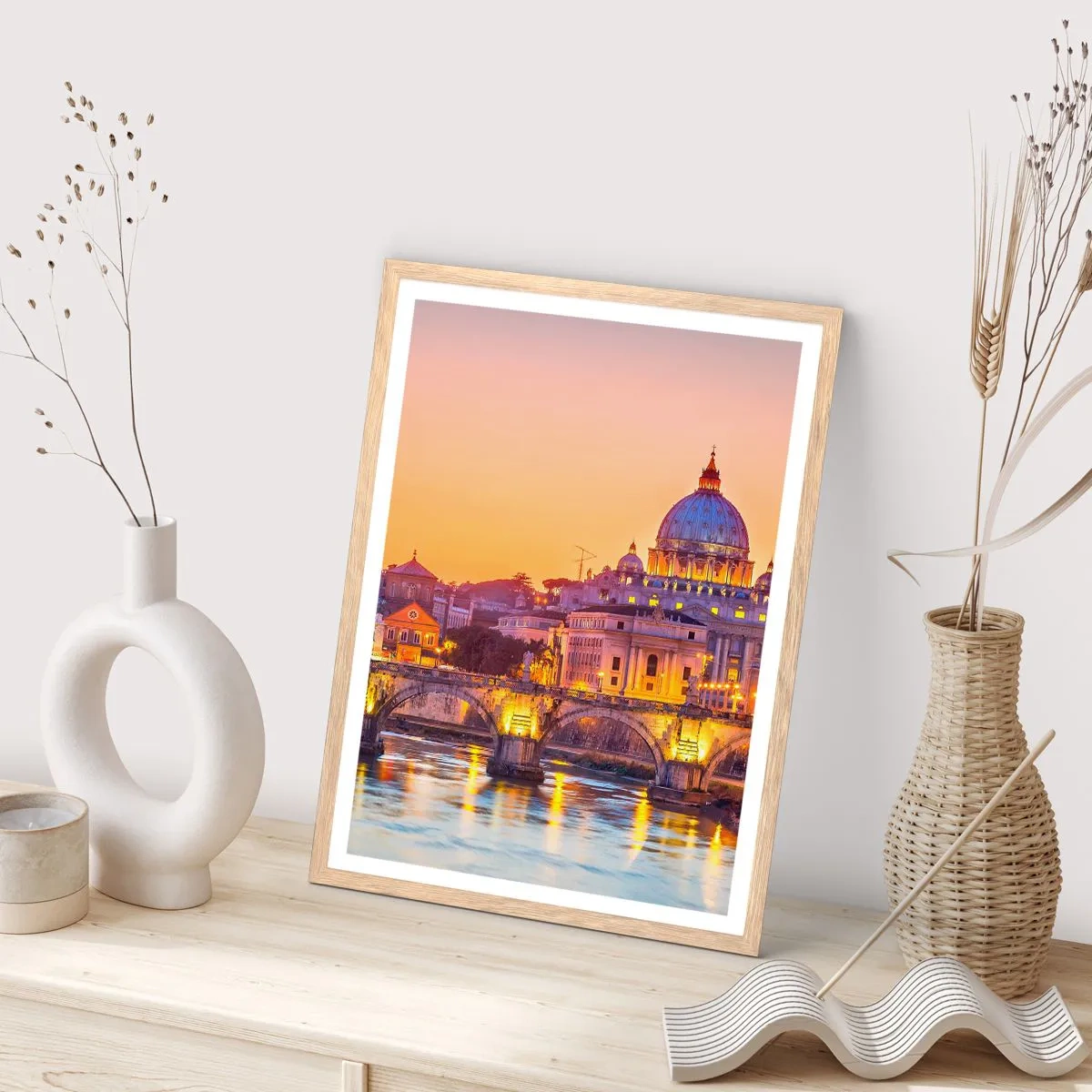 Poster în ramă de stejar deschis - Amurg deasupra Orașului Etern - 61x91 cm
