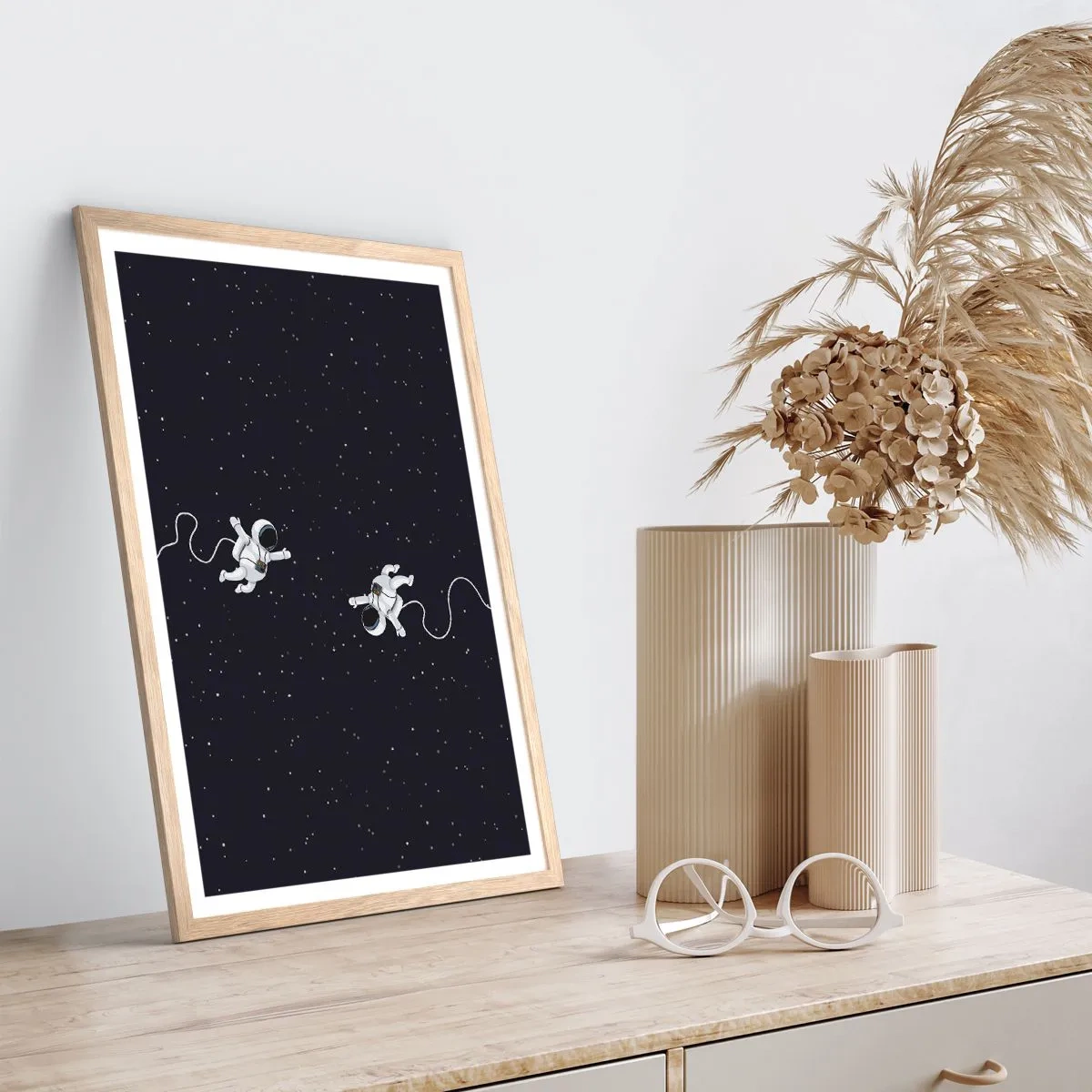 Poster în ramă de stejar deschis - Dansul spațial - 30x40 cm