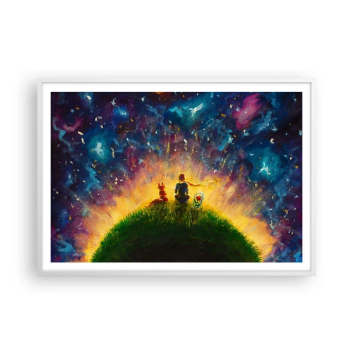 Poster în ramă albă - Dragoste și prietenie - întreaga lume - 100x70 cm