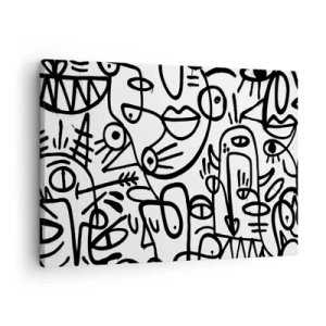 Tablou pe pânză Canvas - Desene abstracte alb-negru cu motive faciale - 70x50cm - Chipuri și miraje - Decorațiune modernă pentru perete pentru living și dormitor ARTTOR