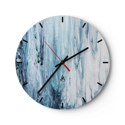 Ceas de perete - Ceas pe sticlă - Cascadă abstractă în nuanțe de albastru - 30x30cm - Țurțuri de albastru - Decorațiune modernă pentru perete pentru living, bucătărie și dormitor ARTTOR