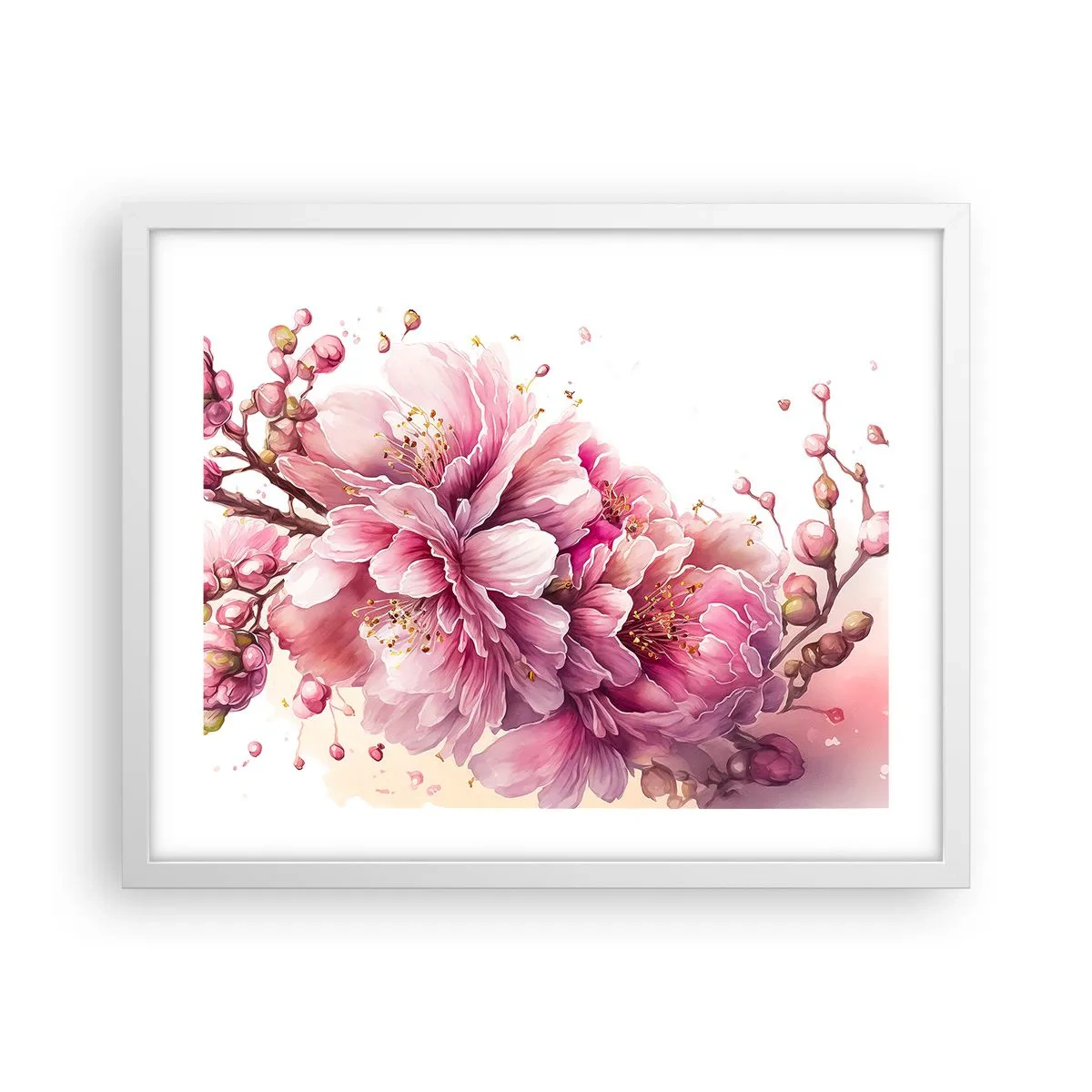 Poster în ramă albă - Flori de cireș - 50x40 cm