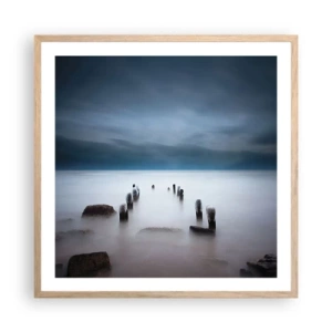 Poster în ramă de stejar deschis - Un lac în ceața calmă - 60x60 cm