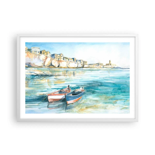 Poster în ramă albă - Peisaj în azur - 70x50 cm