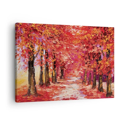 Tablou pe pânză Canvas - O alee pitorească în culori de toamnă, în stil impresionist - 70x50cm - Impresie de toamnă - Decorațiune modernă pentru perete pentru living și dormitor ARTTOR