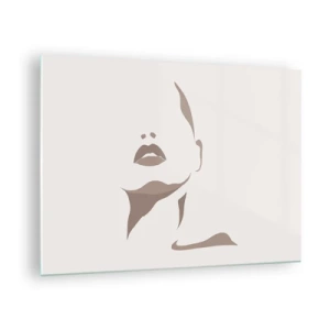 Tablou pe sticlă - Schița feței și gâtului unei femei într-un stil minimalist - 70x50cm - Creată din lumină și umbră - Decorațiune modernă pentru perete pentru living și dormitor ARTTOR