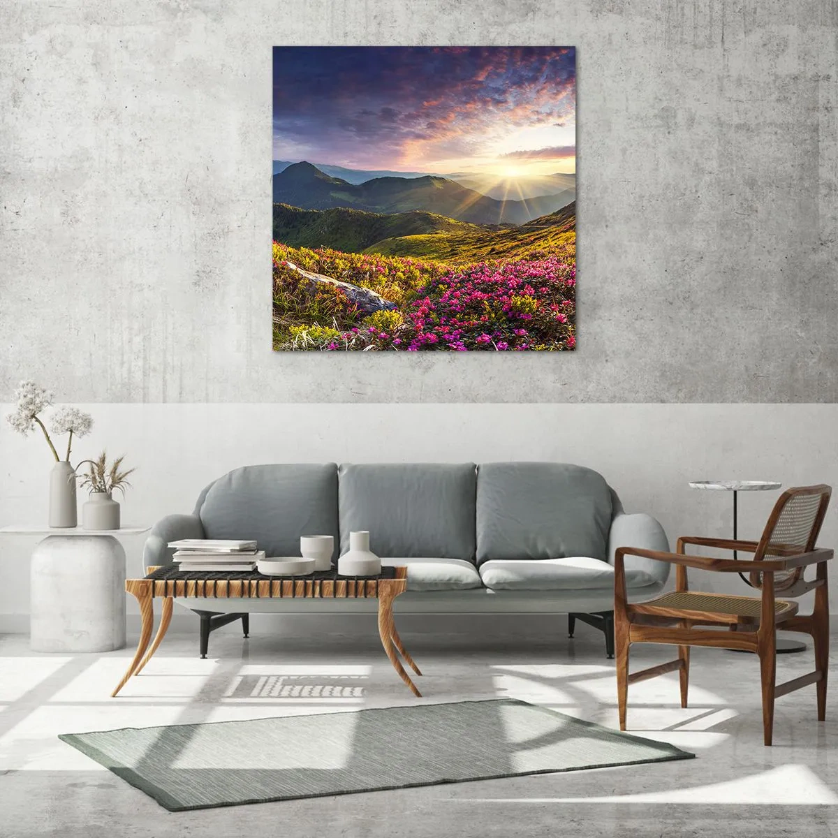 Tablou pe sticlă - Prospețimea unei dimineți de munte - 40x40 cm