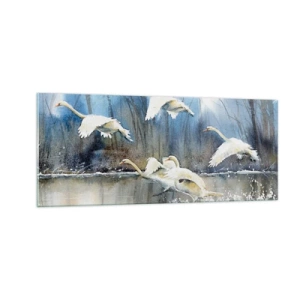Tablou pe sticlă - Dansând cu lebedele sălbatice - 100x40 cm