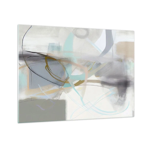 Tablou pe sticlă - O abstracție cețoasă cu accente pastelate și grafit. - 70x50cm - Abstracție cețoasă - Decorațiune modernă pentru perete pentru living și dormitor ARTTOR