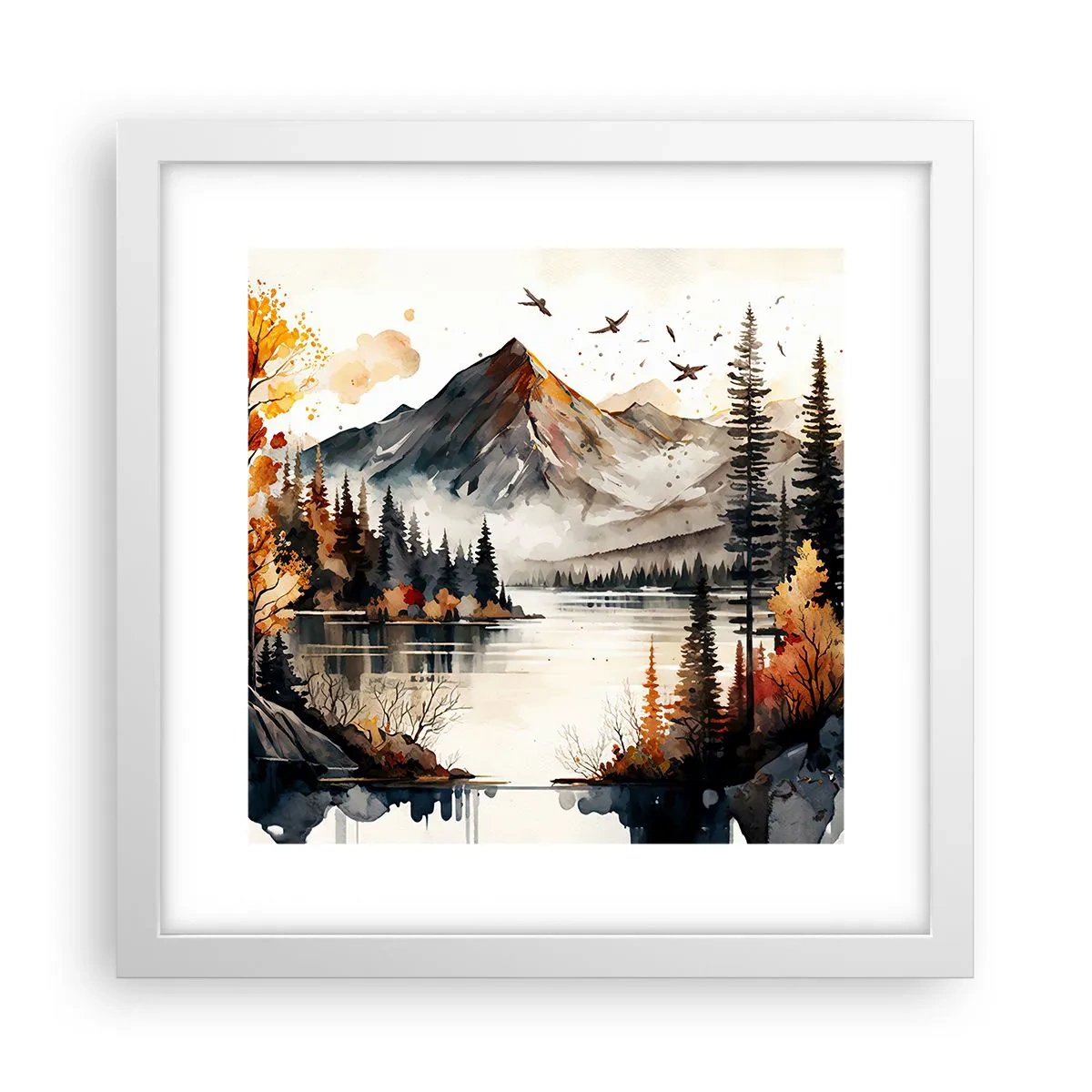 Poster în ramă albă - Toamna de aur în munți - 30x30 cm