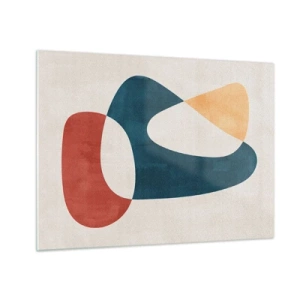 Tablou pe sticlă - Abstracție minimalistă în nuanțe de roșu și albastru marin - 70x50cm - Influențe și metamorfoze - Decorațiune modernă pentru perete pentru living și dormitor ARTTOR