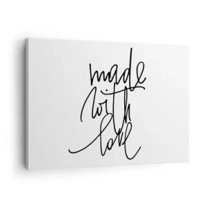 Tablou pe pânză Canvas - Inscripție neagră „Făcut cu dragoste” pe fundal alb - 70x50cm - Cel mai bun brand - Decorațiune modernă pentru perete pentru living și dormitor ARTTOR