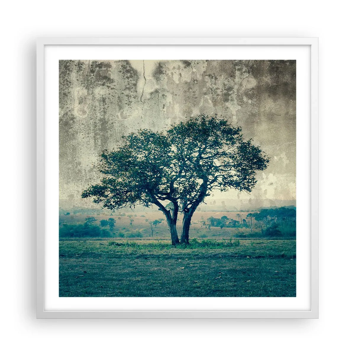 Poster în ramă albă - Un măr pe o pajiște albastră? - 60x60 cm
