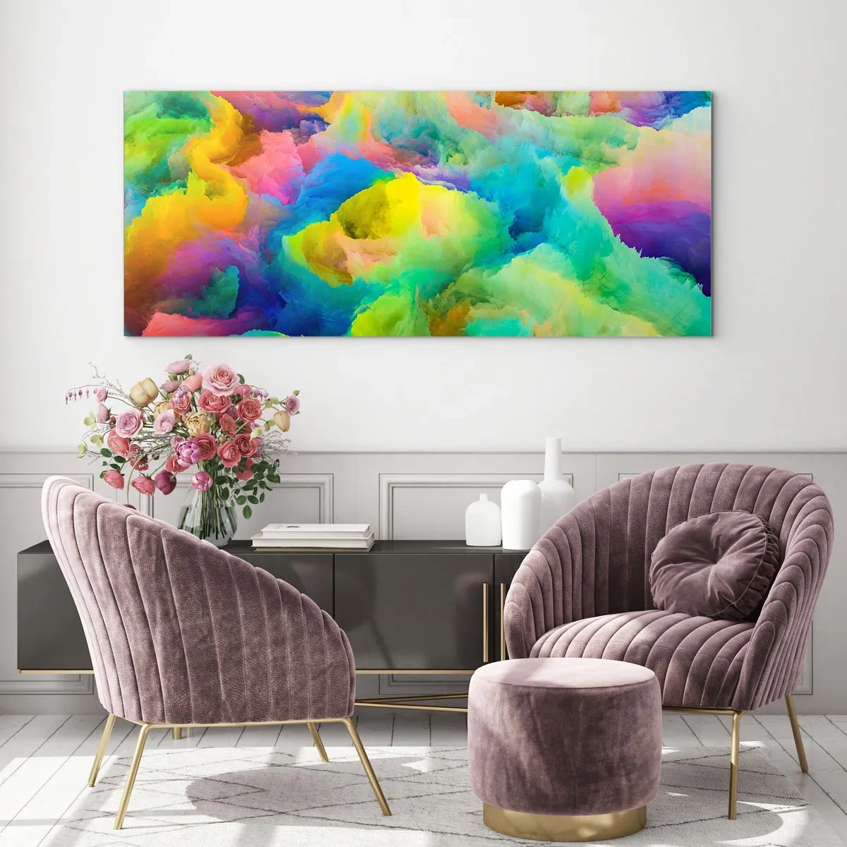 Tablou pe sticlă - Puf multicolor - 160x50 cm