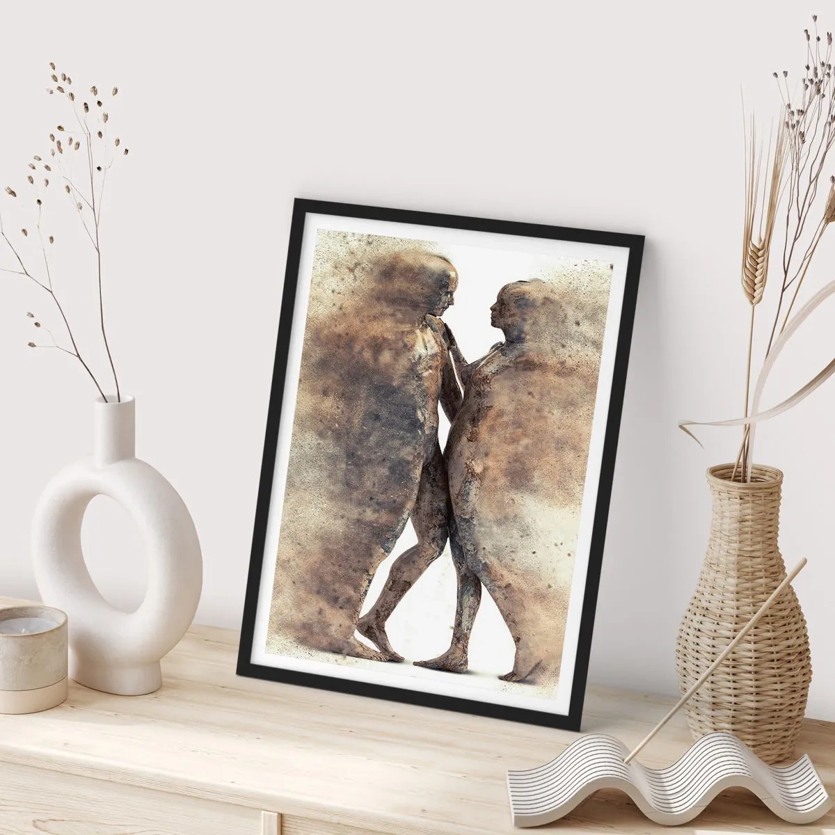 Poster în ramă neagră - Figuri într-un stil artistic cu culori naturale - 50x70cm - Din praf s-au ridicat la iubire - Decorațiune modernă pentru perete pentru living și dormitor ARTTOR