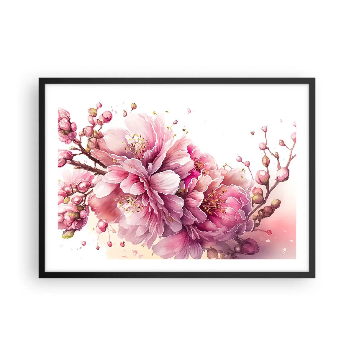 Poster în ramă neagră - Flori de cireș - 70x50 cm
