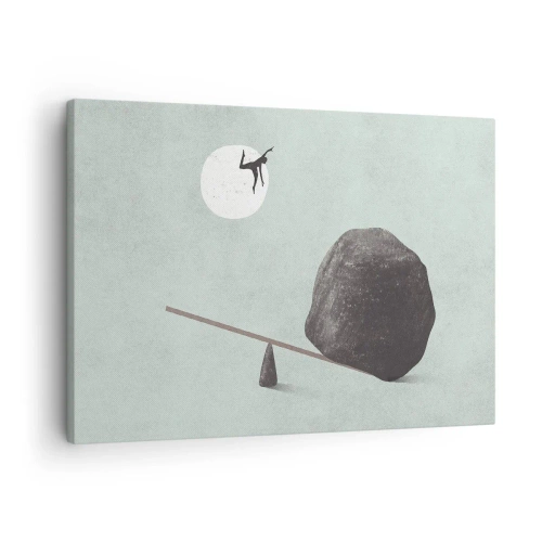 Tablou pe pânză Canvas - O scenă simbolică cu o figură și un echilibru pe un cer luminos. - 70x50cm - Visul îndeplinit - Decorațiune modernă pentru perete pentru living și dormitor ARTTOR