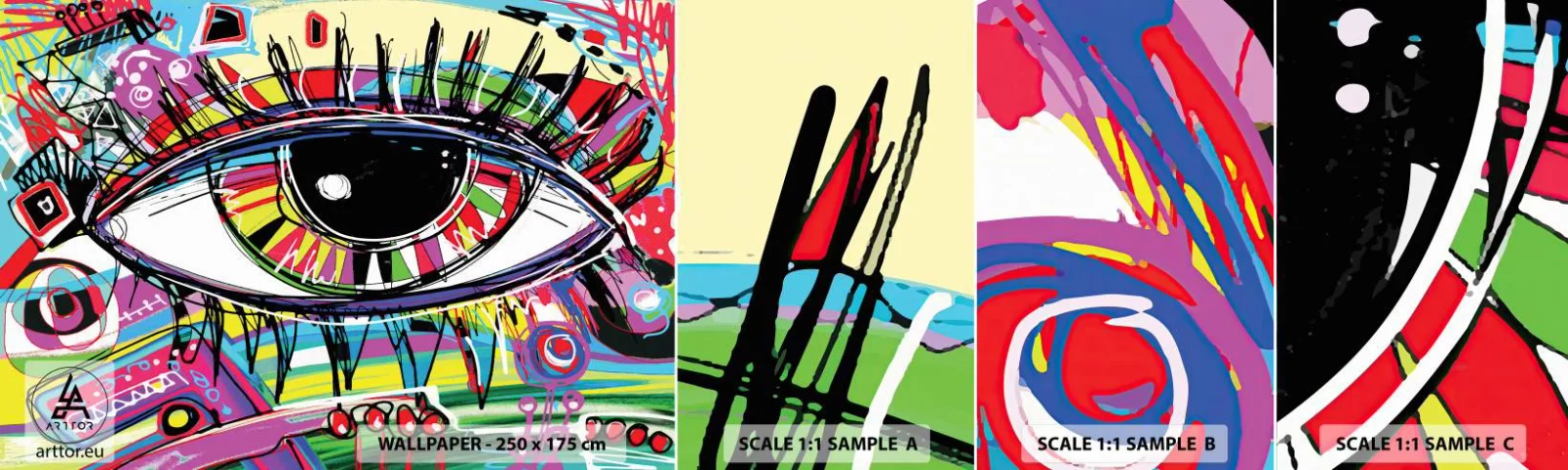 Mostră tapet autocolant Deluxe Sticker - Un ochi colorat - un suflet colorat - Abstracția, Ochi, Grafică - 100x30 cm