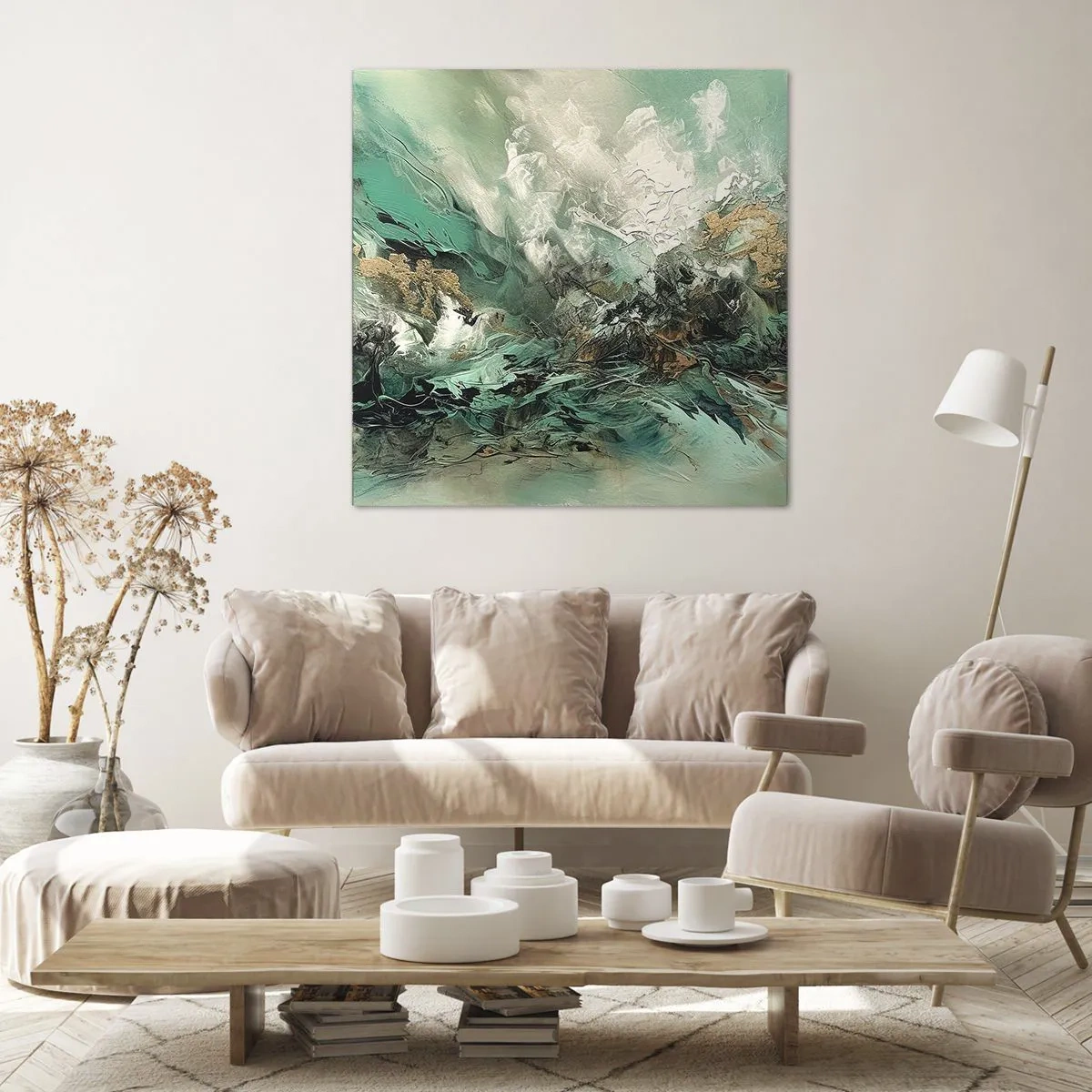 Tablou pe pânză - Fierbere negru-smarald - 60x60 cm