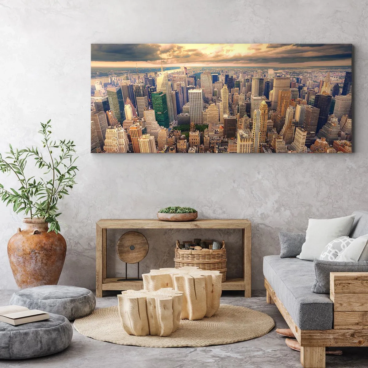 Tablou pe pânză - O metropolă aurită - 100x40 cm