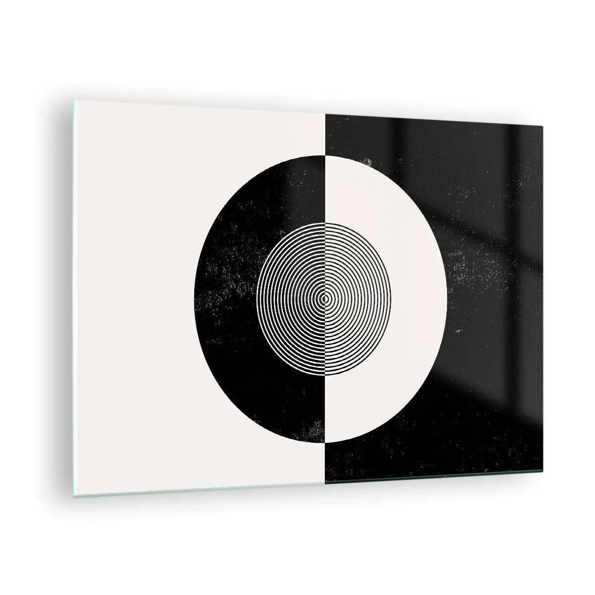 Tablou pe sticlă - Model geometric de simetrie alb-negru - 70x50cm - Armonie în alb și negru - Decorațiune modernă pentru perete pentru living și dormitor ARTTOR