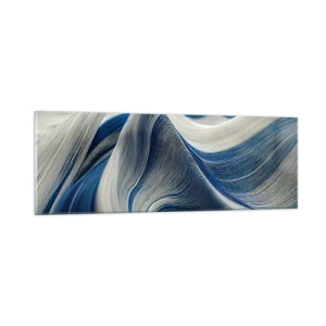 Tablou pe sticlă - Fluiditate de albastru și alb - 90x30 cm