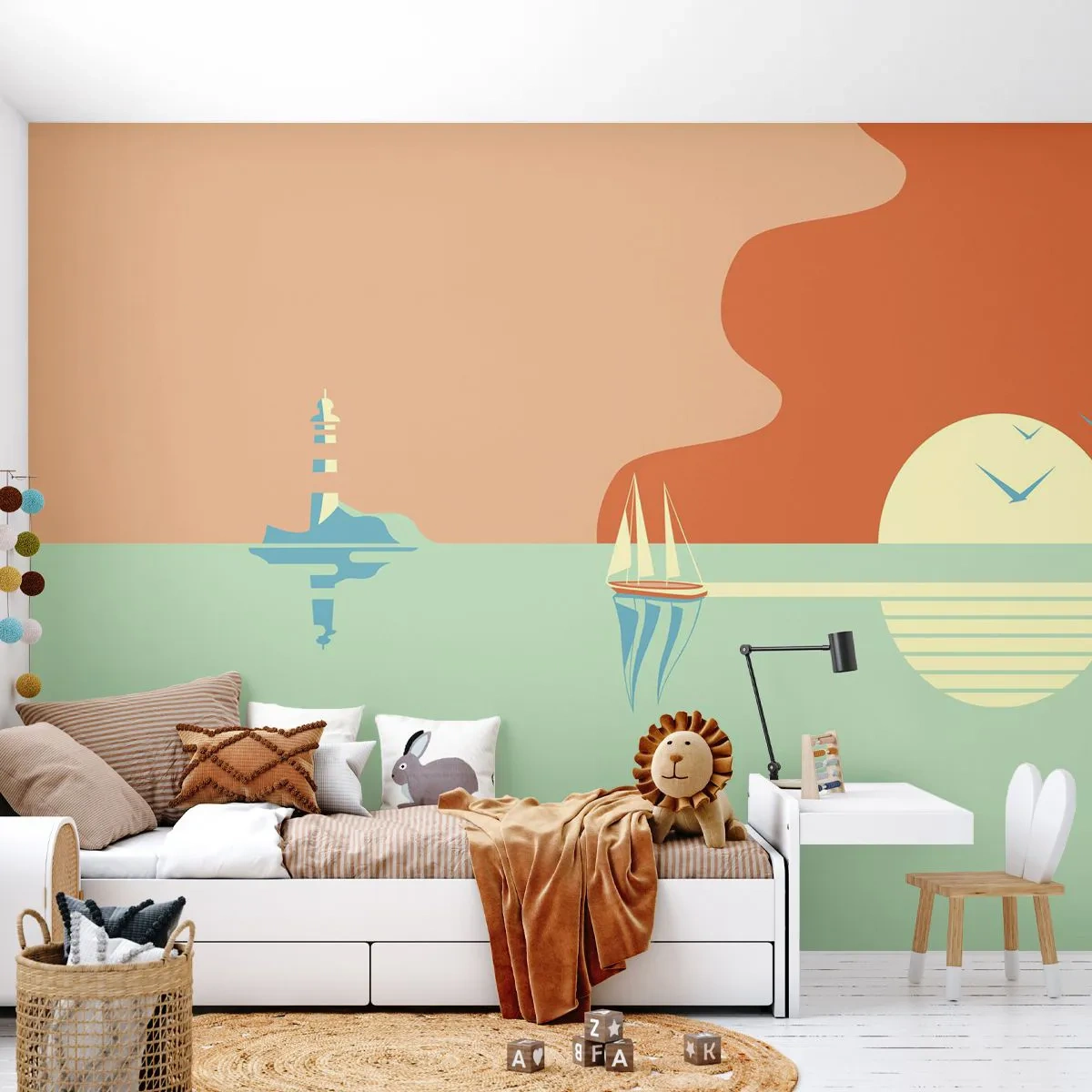 Tapet Premium Sand - Peisaj marin perfect - Abstracția, Barca de navigat, Felinar - 350x256 cm