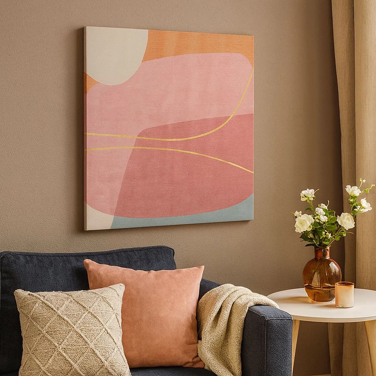 Tablou pe pânză - Compoziție pastel cu fir de aur - 30x30 cm