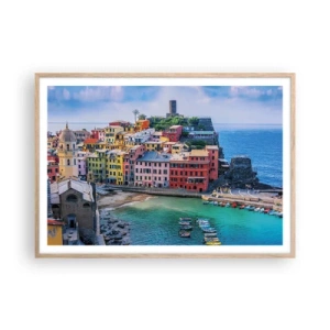 Poster în ramă de stejar deschis - Orașul mediteraneean magic - 100x70 cm