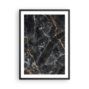 Poster în ramă neagră - Marmură neagră cu vene subtile aurii într-o ramă elegantă - 50x70cm - Viața interioară a unei pietre - Decorațiune modernă pentru perete pentru living și dormitor ARTTOR