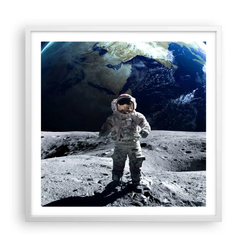 Poster în ramă albă - Salutări de pe Lună - 60x60 cm
