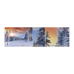 Mostră tapet Premium Sand - Spectacolul naturii înzăpezite - Peisaj, pădure, Iarnă - 100x30 cm
