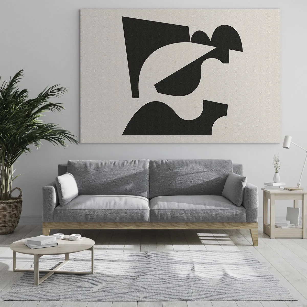 Tablou pe sticlă - Compoziție geometrică abstractă alb-negru - 70x50cm - Pentru autoasamblare - Decorațiune modernă pentru perete pentru living și dormitor ARTTOR