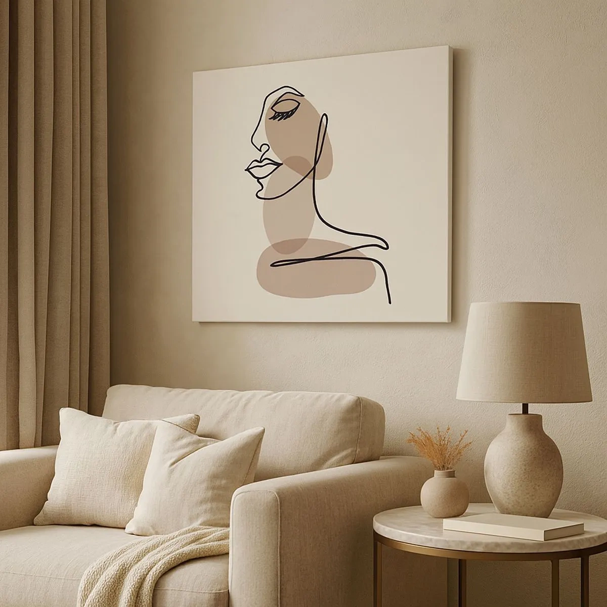 Tablou pe pânză Canvas - Un profil feminin într-un stil minimalist de artă liniară - 70x50cm - O anumită linie de frumusețe - Decorațiune modernă pentru perete pentru living și dormitor ARTTOR