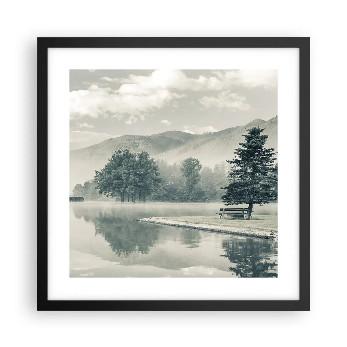 Poster în ramă neagră - Lacul încă doarme - 40x40 cm