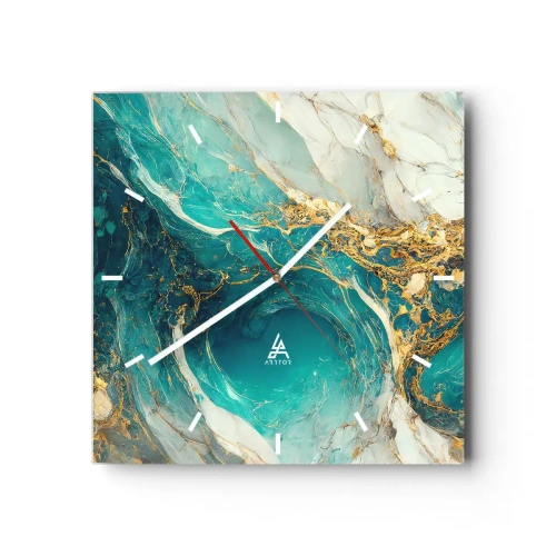 Ceas de perete - Ceas pe sticlă - Compoziție cu vene aurii - 30x30 cm
